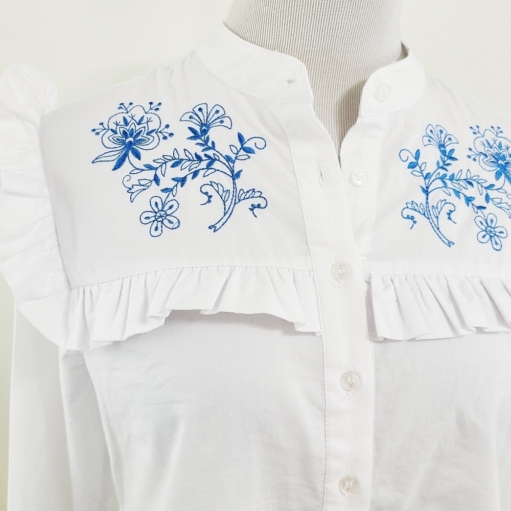 The Shirt Rochelle Behrens Trapeze embroidered ruffle top New NWOT - Picture 5 of 7